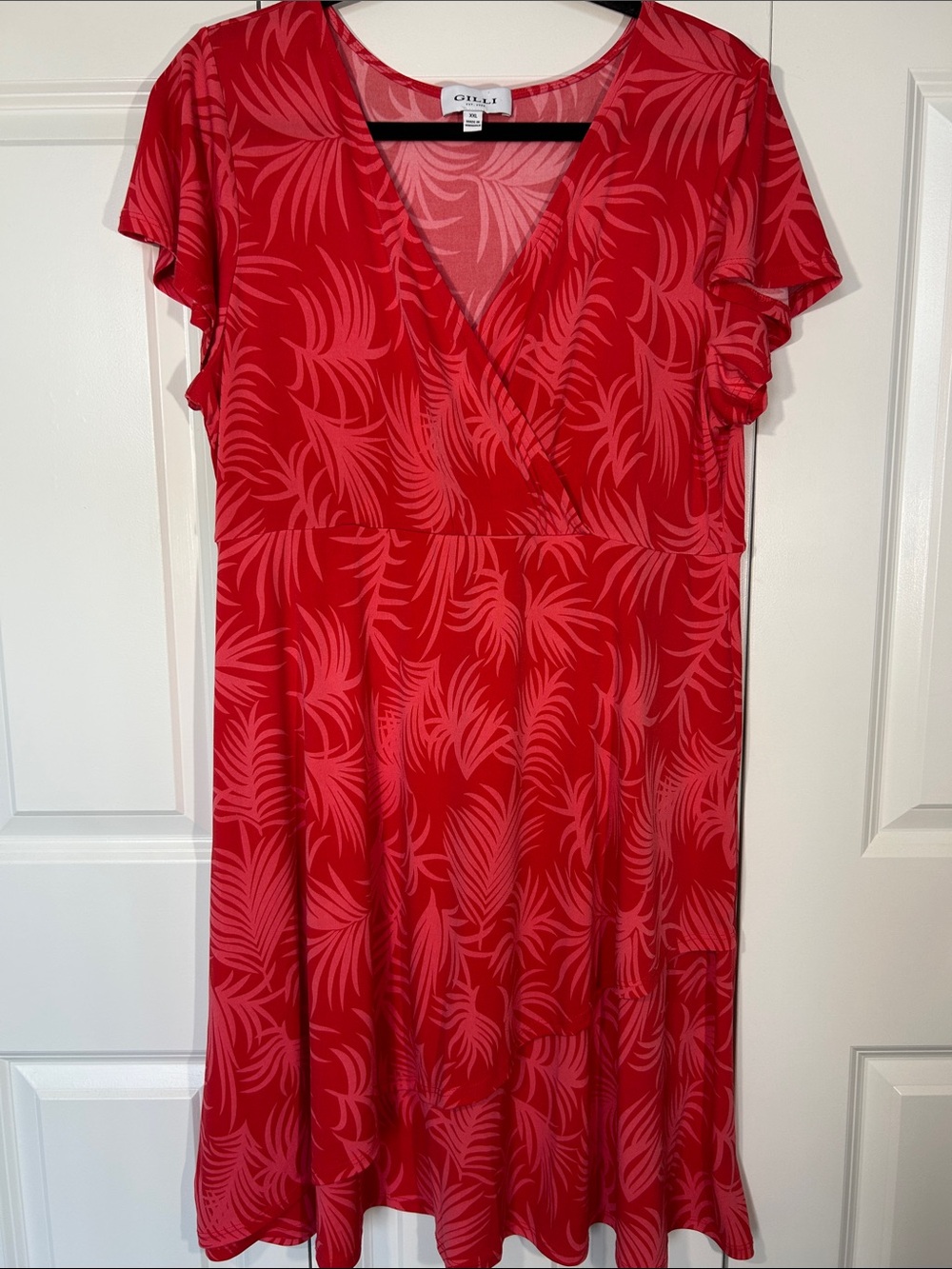 Gilli Red Palm-Print Wrap-Style Dress